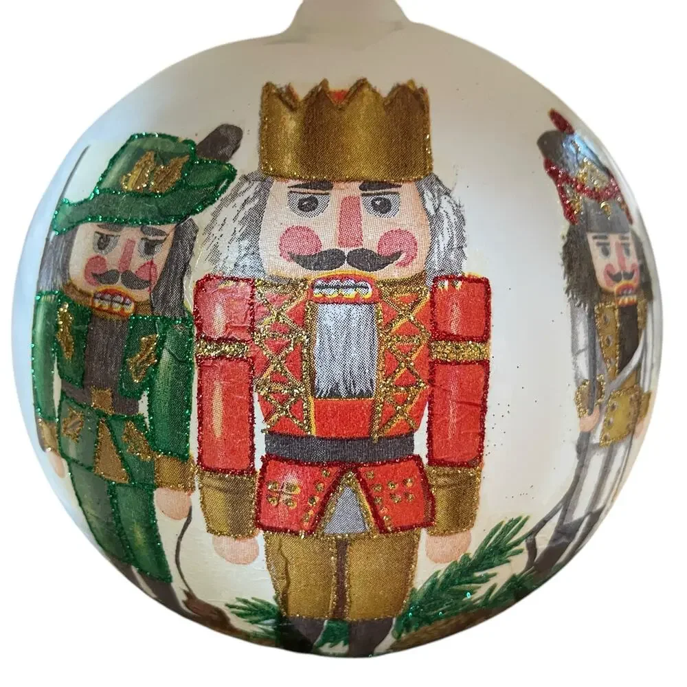 Hand Blown in Poland Glass NUTCRACKER Christmas Ornament Large 6in Glittery New